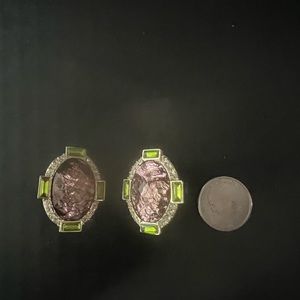 Scaasi purple and green vintage clip earrings, signed